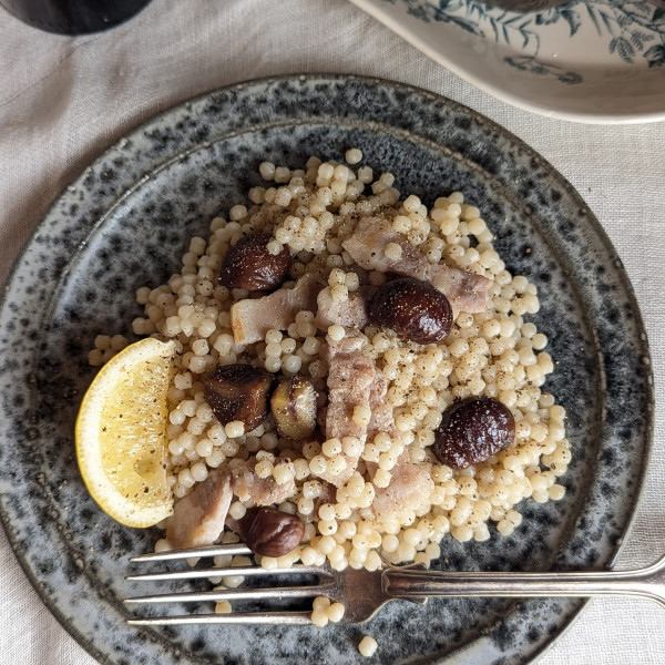 塩豚と栗のパスタ